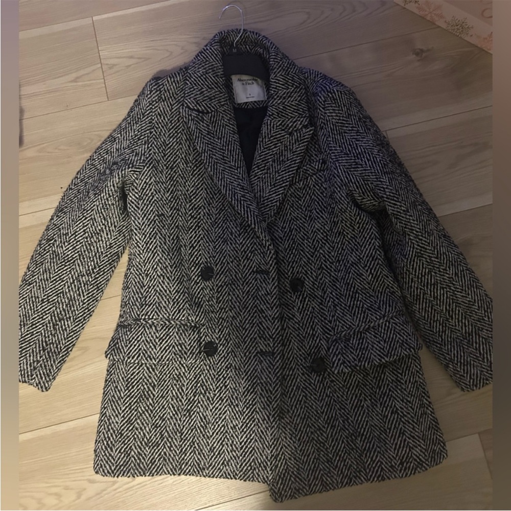 Abercrombie & Fitch Black and White Pea Coat with Classic Tailored Design